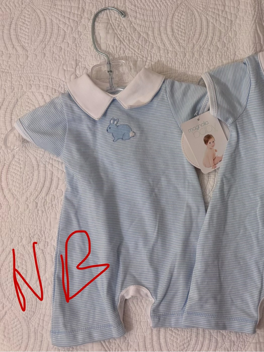 Magnolia Baby Light Blue Striped Bunny Collar Footie